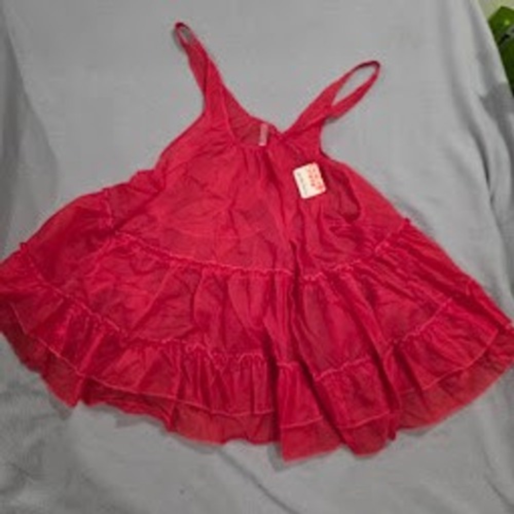 Free People Movement Grapefruit Red Tiered Babydoll Tank Top NWT OB2211700 S - Picture 4 of 9